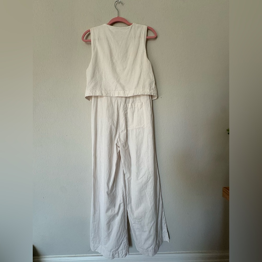 ASOS Cream Linen Like Vest Jumpsuit Wide Leg Button Front Minimalist Size 6 - Picture 6 of 10